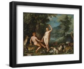 Paradise Landscape with Eve Tempting Adam-Jan Brueghel the Younger-Framed Giclee Print