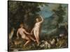 Paradise Landscape with Eve Tempting Adam-Jan Brueghel the Younger-Stretched Canvas