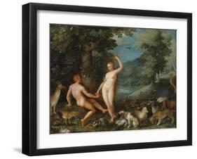 Paradise Landscape with Eve Tempting Adam-Jan Brueghel the Younger-Framed Giclee Print