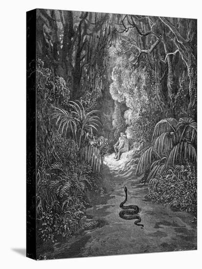 Paradise Lost, by Milton: The serpent approaches-Gustave Dore-Stretched Canvas