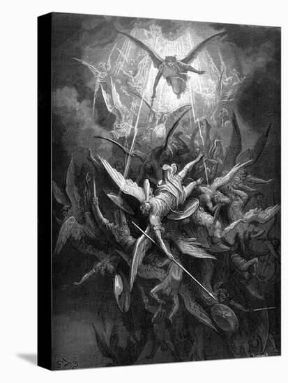 Paradise Lost: Fall of the rebel angels,-Gustave Dore-Stretched Canvas