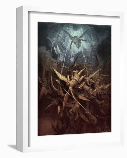 Paradise Lost: Fall of the rebel angels,-Gustave Dore-Framed Giclee Print