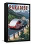 Paradise, Montana - Retro Camper-Lantern Press-Framed Stretched Canvas