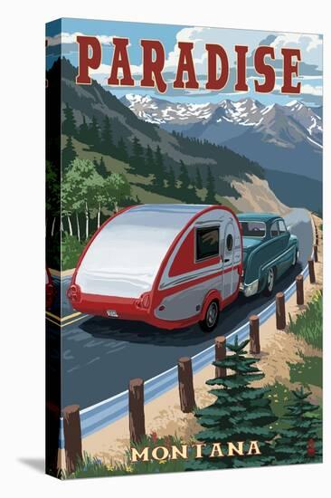 Paradise, Montana - Retro Camper-Lantern Press-Stretched Canvas