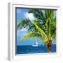 Paradise Palm Tree with a Sailboat on the Ocean - Florida-Philippe Hugonnard-Framed Photographic Print