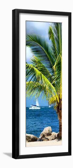 Paradise Palm Tree with a Sailboat on the Ocean - Florida-Philippe Hugonnard-Framed Premium Photographic Print