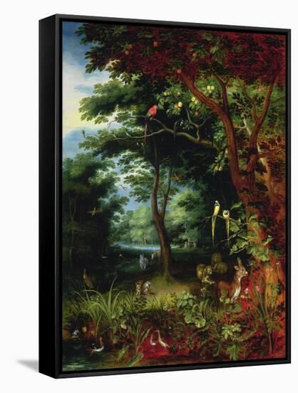 Paradise Scene with Adam and Eve-Jan Brueghel the Younger-Framed Stretched Canvas