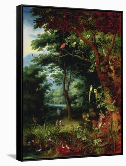 Paradise Scene with Adam and Eve-Jan Brueghel the Younger-Framed Stretched Canvas