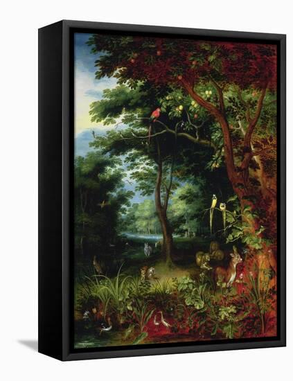 Paradise Scene with Adam and Eve-Jan Brueghel the Younger-Framed Stretched Canvas