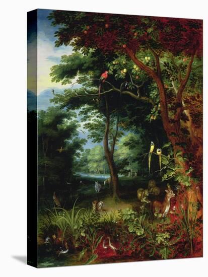 Paradise Scene with Adam and Eve-Jan Brueghel the Younger-Stretched Canvas