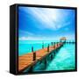 Paradise. Vacations and Tourism Concept. Tropical Resort. Jetty on Isla Mujeres, Mexico,Cancun-Subbotina Anna-Framed Stretched Canvas