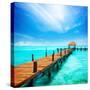 Paradise. Vacations and Tourism Concept. Tropical Resort. Jetty on Isla Mujeres, Mexico,Cancun-Subbotina Anna-Stretched Canvas