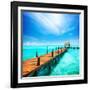 Paradise. Vacations and Tourism Concept. Tropical Resort. Jetty on Isla Mujeres, Mexico,Cancun-Subbotina Anna-Framed Photographic Print