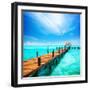 Paradise. Vacations and Tourism Concept. Tropical Resort. Jetty on Isla Mujeres, Mexico,Cancun-Subbotina Anna-Framed Photographic Print