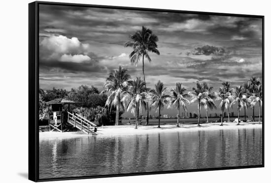 Paradisiacal Beach overlooking Downtown Miami - Florida-Philippe Hugonnard-Framed Stretched Canvas