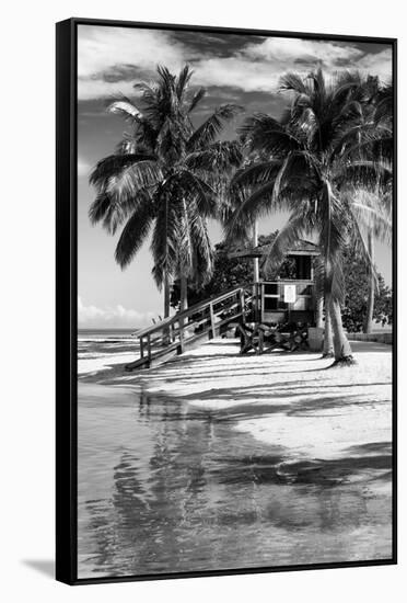 Paradisiacal Beach with a Life Guard Station - Miami - Florida-Philippe Hugonnard-Framed Stretched Canvas