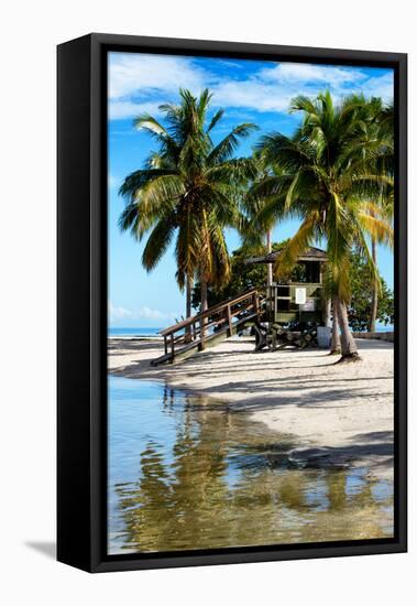 Paradisiacal Beach with a Life Guard Station - Miami - Florida-Philippe Hugonnard-Framed Stretched Canvas