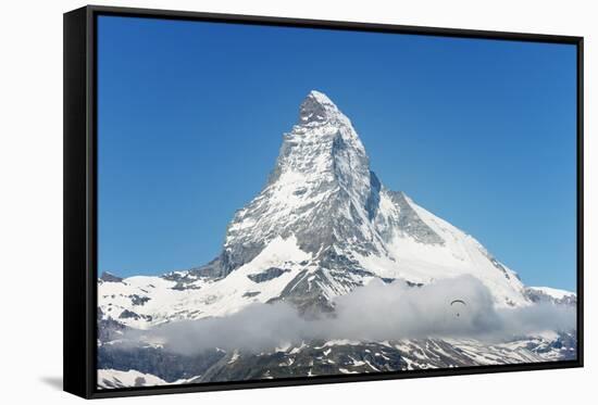 Paraglider Flying Near the Matterhorn, 4478M, Zermatt, Valais, Swiss Alps, Switzerland, Europe-Christian Kober-Framed Stretched Canvas