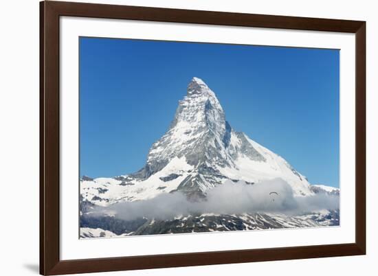 Paraglider Flying Near the Matterhorn, 4478M, Zermatt, Valais, Swiss Alps, Switzerland, Europe-Christian Kober-Framed Photographic Print