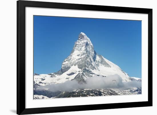 Paraglider Flying Near the Matterhorn, 4478M, Zermatt, Valais, Swiss Alps, Switzerland, Europe-Christian Kober-Framed Photographic Print