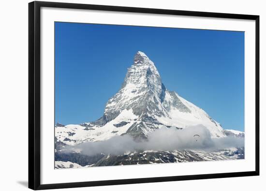 Paraglider Flying Near the Matterhorn, 4478M, Zermatt, Valais, Swiss Alps, Switzerland, Europe-Christian Kober-Framed Photographic Print