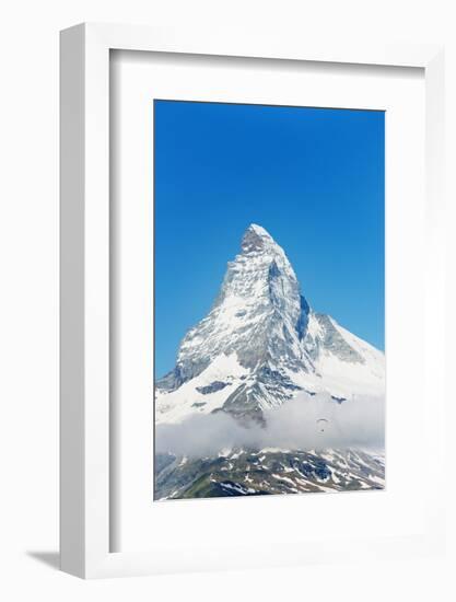 Paraglider Flying Near the Matterhorn, 4478M, Zermatt, Valais, Swiss Alps, Switzerland, Europe-Christian Kober-Framed Photographic Print