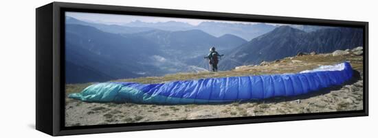 Paraglider Preparing to Start, Mont Blanc, Chamonix, Haute-Savoie, Rhone-Alpes, France-null-Framed Stretched Canvas