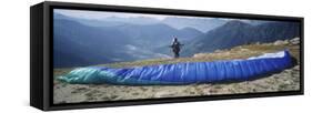 Paraglider Preparing to Start, Mont Blanc, Chamonix, Haute-Savoie, Rhone-Alpes, France-null-Framed Stretched Canvas