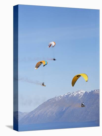 Paragliders Over Mountains, Queenstown, South Island, New Zealand-David Wall-Stretched Canvas