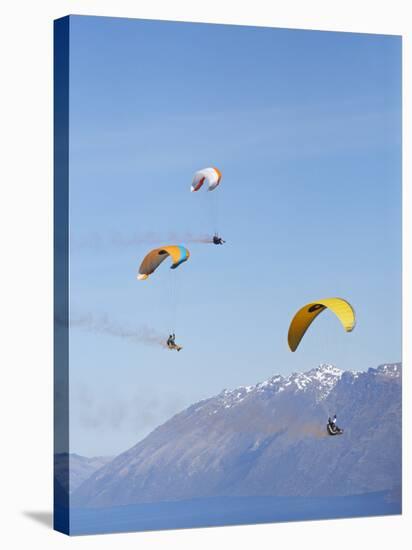 Paragliders Over Mountains, Queenstown, South Island, New Zealand-David Wall-Stretched Canvas