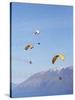 Paragliders Over Mountains, Queenstown, South Island, New Zealand-David Wall-Stretched Canvas