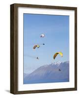 Paragliders Over Mountains, Queenstown, South Island, New Zealand-David Wall-Framed Photographic Print