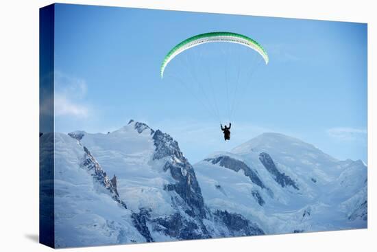 Paragliding Below Summit of Mont Blanc, Chamonix, Haute-Savoie, French Alps, France, Europe-Christian Kober-Stretched Canvas