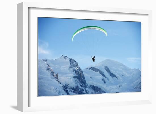 Paragliding Below Summit of Mont Blanc, Chamonix, Haute-Savoie, French Alps, France, Europe-Christian Kober-Framed Photographic Print