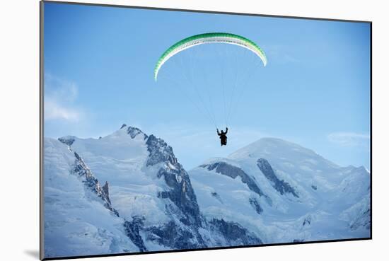 Paragliding Below Summit of Mont Blanc, Chamonix, Haute-Savoie, French Alps, France, Europe-Christian Kober-Mounted Photographic Print