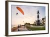 Paragliding in Miraflores, Peru.-Christian Vinces-Framed Photographic Print