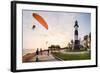 Paragliding in Miraflores, Peru.-Christian Vinces-Framed Photographic Print