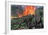 Parasaurolophus Duckbill Dinosaurs Fleeing a Deadly Forest Fire-null-Framed Art Print