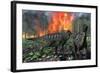 Parasaurolophus Duckbill Dinosaurs Fleeing a Deadly Forest Fire-null-Framed Art Print