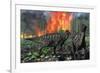 Parasaurolophus Duckbill Dinosaurs Fleeing a Deadly Forest Fire-null-Framed Art Print