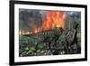 Parasaurolophus Duckbill Dinosaurs Fleeing a Deadly Forest Fire-null-Framed Art Print