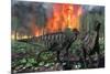 Parasaurolophus Duckbill Dinosaurs Fleeing a Deadly Forest Fire-null-Mounted Art Print