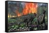 Parasaurolophus Duckbill Dinosaurs Fleeing a Deadly Forest Fire-null-Framed Stretched Canvas