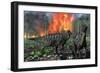 Parasaurolophus Duckbill Dinosaurs Fleeing a Deadly Forest Fire-null-Framed Premium Giclee Print