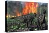 Parasaurolophus Duckbill Dinosaurs Fleeing a Deadly Forest Fire-null-Stretched Canvas