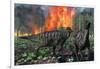 Parasaurolophus Duckbill Dinosaurs Fleeing a Deadly Forest Fire-null-Framed Art Print