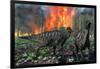 Parasaurolophus Duckbill Dinosaurs Fleeing a Deadly Forest Fire-null-Framed Art Print