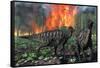 Parasaurolophus Duckbill Dinosaurs Fleeing a Deadly Forest Fire-null-Framed Stretched Canvas