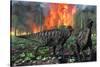 Parasaurolophus Duckbill Dinosaurs Fleeing a Deadly Forest Fire-null-Stretched Canvas