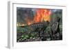 Parasaurolophus Duckbill Dinosaurs Fleeing a Deadly Forest Fire-null-Framed Art Print